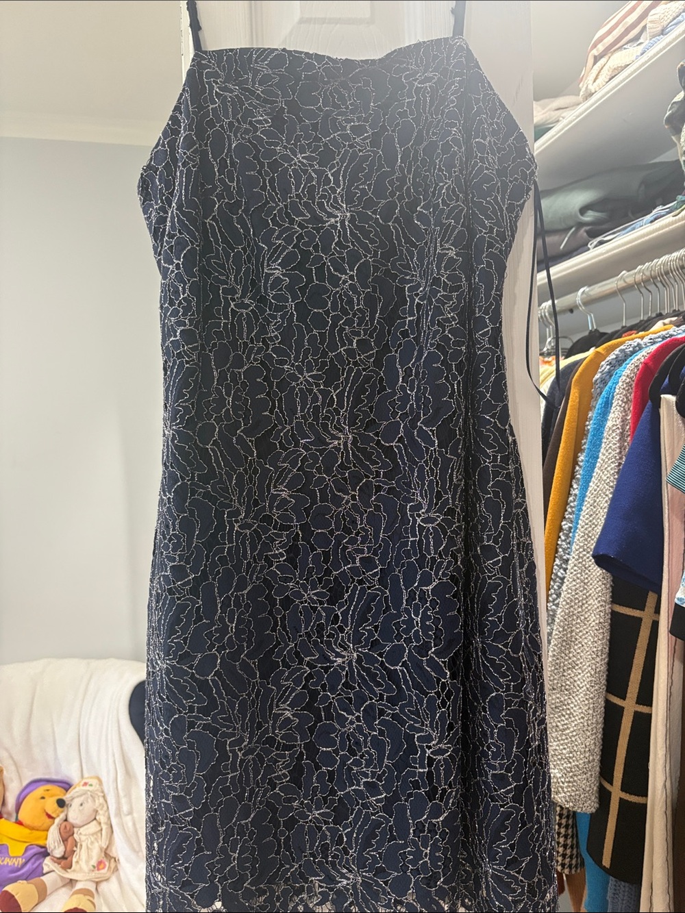 Francesca's Collections Navy Floral Lace Slip Dress